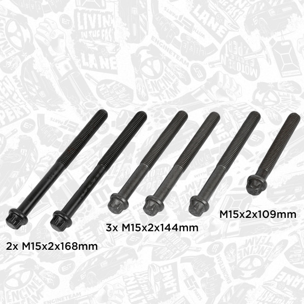 BS0017, Cylinder Head Bolt Set, Bolt set, ET ENGINETEAM, MAN F2000 D 2530 ME  1x M15x2x109 3x M15x2x144 2x M15x2x168, 51.90490.0024, 51.90490.0023, 51.90490.0022, 010121400009, 14-32064-02, 20080228015, 820.548, 020121286602, 020121286603, 020121286604