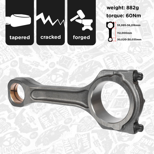 OM0034, Connecting Rod, Connecting rod, ET ENGINETEAM, Ford Transit, Citroen Jumper, Peugeot Boxer, Fiat Ducato 2,2HDI PUMA, 0603E3, 1717559, 0603E4, BB3Q-6200-AAA, 0603E5, RFBB3Q-6200-AA, RFBB3Q6200AA, BB3Q6200AAA, 40005, 50009234, CO001600, OM0039, 40005M, 0603.E4, 1S7Q6200CAA