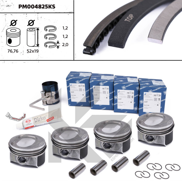 PM004825KS, Kolben, Reparatursatz - Kolben komplett mit Ringen / Bolzen (für 1 Motor), KOLBENSCHMIDT, 40477610S Skoda Yeti, VW Tiguan Passat Audi Seat 1,4 TSI CAXA CAXC 2007+, 40477610
