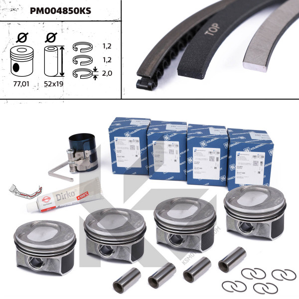 PM004850KS, Kolben, Reparatursatz - Kolben komplett mit Ringen / Bolzen (für 1 Motor), KOLBENSCHMIDT, 40477620S Skoda Superb, VW Scirocco, Audi A3, Seat Altea 1,4 TSI CAXA CAXC 2007+, 40477620, 87-429907-00