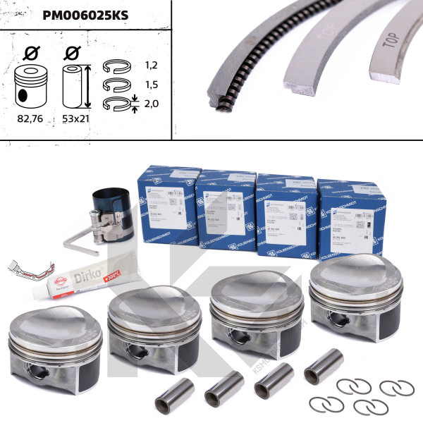 PM006025KS, Piston, Repair set - complete piston with rings and pin (for 1 engine), KOLBENSCHMIDT, 40251610S VW Passat, Skoda Superb, Seat, Audi 1,8 TFSI CABA CABB CABD 2007+, 40251610