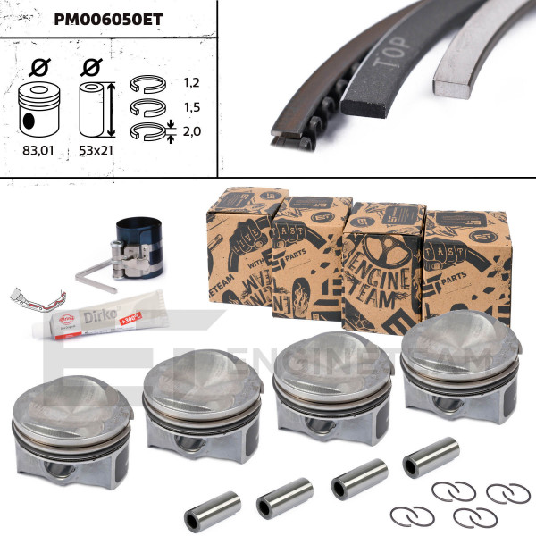 PM006050ET, Piston, Repair set - complete piston with rings and pin (for 1 engine), ET ENGINETEAM, VW Passat, Audi A5, Skoda Superb, Seat Leon 1,8 TSI BYT BZB CDAA 2006+, 40251620