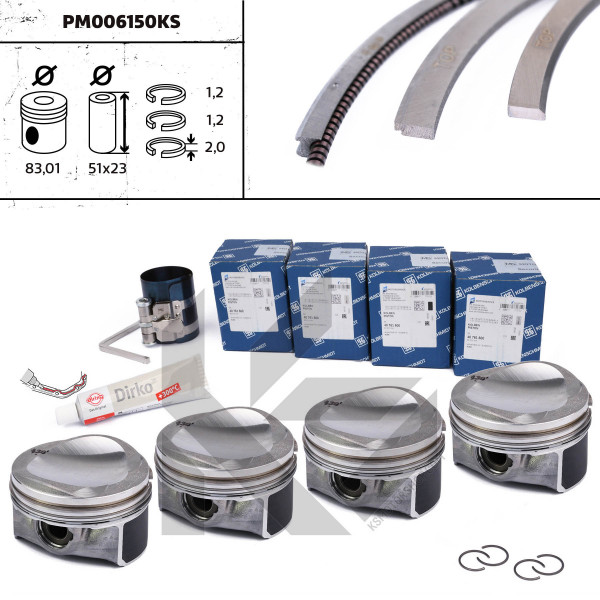 PM006150KS, Piston, Repair set - complete piston with rings and pin (for 1 engine), KOLBENSCHMIDT, 40761620S 
