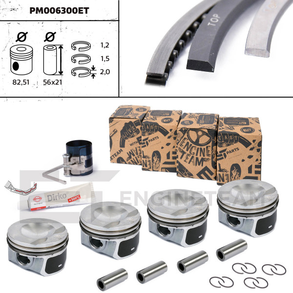 PM006300ET, Piston, Repair set - complete piston with rings and pin (for 1 engine), ET ENGINETEAM, 06H107065AB, 06H107099AM, 06H107065AM, 06H107065BE, 06J107065AH, 028PI00119000, 40247600
