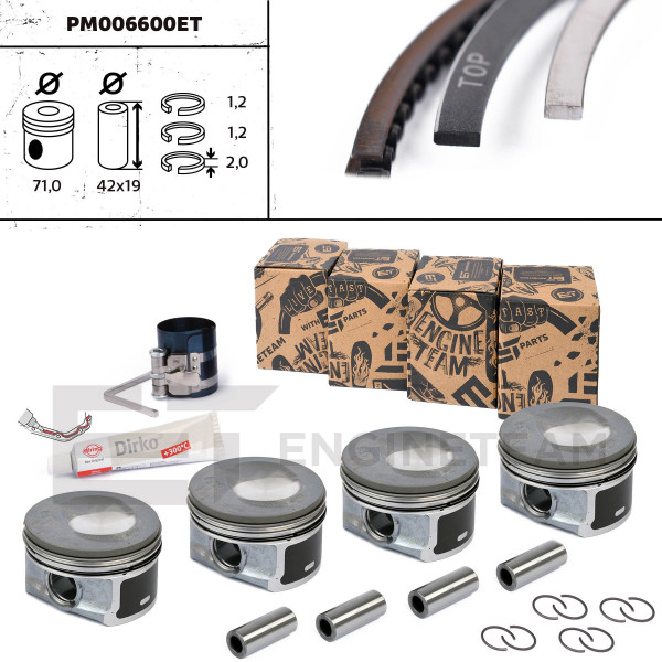 PM006600ET, Piston, Repair set - complete piston with rings and pin (for 1 engine), ET ENGINETEAM, 03F107065F, 03F107065G, 03F107065A, 03F107065D, 028PI00130000, 41257600