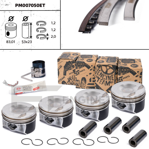 PM007050ET, Piston, Repair set - complete piston with rings and pin (for 1 engine), ET ENGINETEAM, 028PI00134002, 41198620
