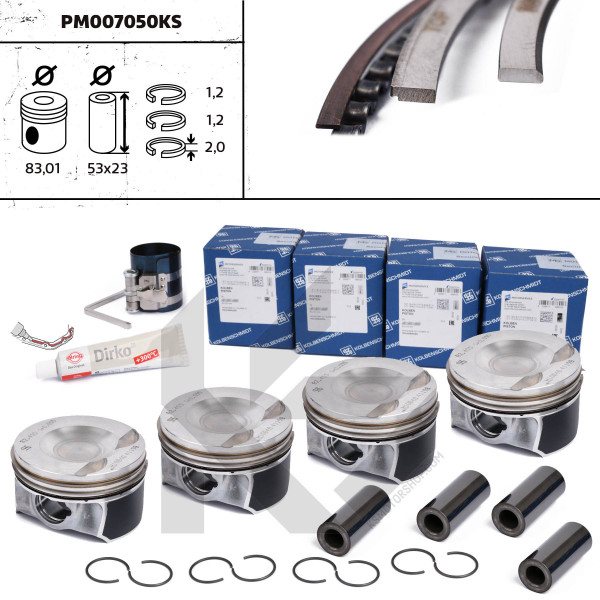 PM007050KS, Piston, Repair set - complete piston with rings and pin (for 1 engine), KOLBENSCHMIDT, 41198620S, 028PI00134002, 41198620