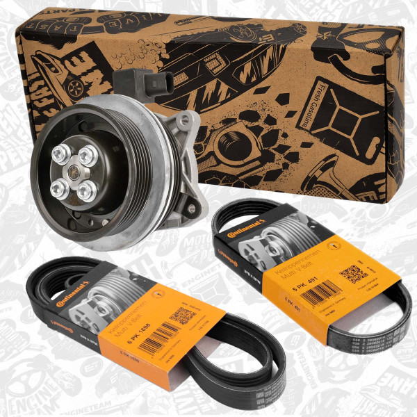 PW0010, Wasserpumpe + Keilrippenriemensatz, Wasserpumpe, ET ENGINETEAM, Skoda Fabia, VW Golf/Passat, Audi, Seat 1,4TSI 2006+, 03C121004D, 03C121004E, 03C121004J, 03C121004L, 03C121004JX, 03C260849A, 03C145933A