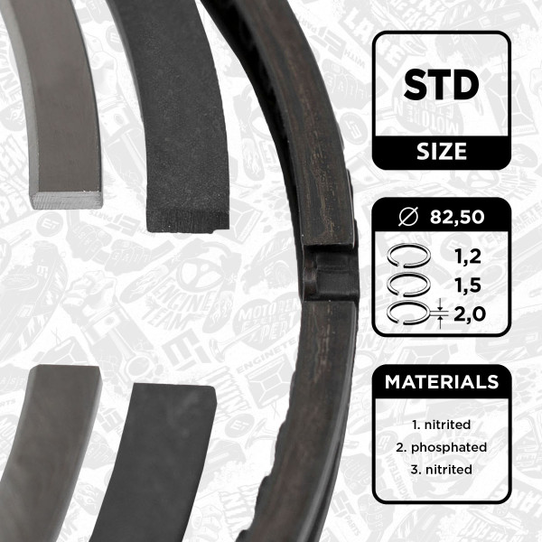 R1006700, Kolbenringsatz, Kolbenringsatz für 1 Kolben, ET ENGINETEAM, Skoda VW Audi Seat Toyota 1,3/2,0/2,8i 1987+, 78198151, 03031N0, 08-501800-00, 800001210000, 800001220000