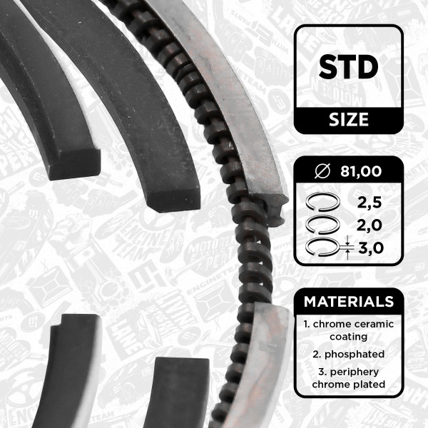 R1009700, Piston Ring Kit, Piston rings - 1 piston set, ET ENGINETEAM, VW Crafter 2,5TDI 1999+, 070198151, 074198151, 07Z198151, 03048N0, 08-421000-00, 800073910000, 800077410000