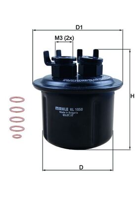KL1050D, Fuel filter, Fuel filter, MAHLE, 0986450100, 16010SH3931, 25121604, 3004413, 3153900, 33330, 4058, 61015, 6692, ALG7070, ELE6002, F54638, FC413S, FDB164, FIG7043, FN65, FS18, FT5183, G6534, GF206, H103010, HF8961, J1334013, L214, MB975, PP872, S1539B, VFF182, VY8049, WK76/3