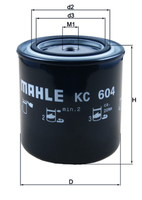 KC604, Kraftstofffilter, Kraftstofffilter, MAHLE, 01181909, 10323630, 11708555, 2036282, 2414100, 33768, 5021188385, ALG2177, BF7883, FF5645, H158WK, P550662, S4141NR, SP930M, WK930/5, 1181909