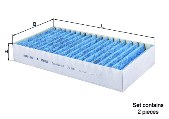 LAO295/S, Filter, interior air, Cabin filter, MAHLE, 1648300218, AHA241-2, CB1300, CFP10828-2, E2912LB01-2, EA6072, FP2646-2, PCA82602, WG1788840, A1648300218