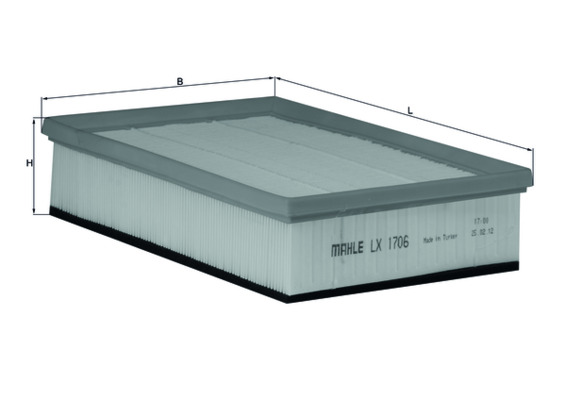 LX1706, Air Filter, Air filter, MAHLE, 1383905, 38279, A1089, ADF122212, ELP9257, F026400202, PA3391, WA6675, 2071645, 4970412, 6C169601A1A, 6C169601AA, 6C169601AB, 6C169601AC, T175593