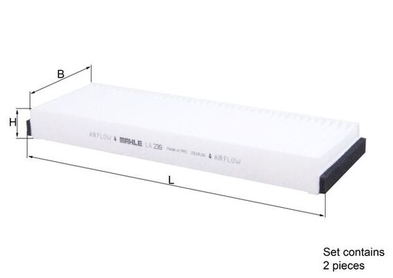 LA239/S, Filter, interior air, Cabin filter, MAHLE, 1128103419, 1987432122, 21653067, 22282, 350203062610, 4F0819438, 5322600, 715500, 90178, BFC1110, CU3023, DCF121P, E1944LI, FC115x2, K1162-2X, MCF0087, MP185, NC2192, QFC0211, TSP0325188, VCF344, WP9188, 4F0819439, CP1139, CU3023-2, E1944LI-2, 4F0898438