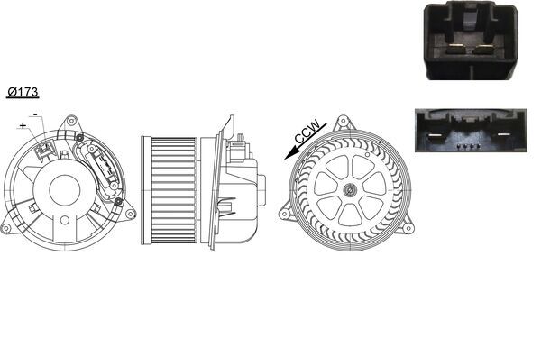 Interior Blower - AB195000S MAHLE - 1327522, 34037, 351105081