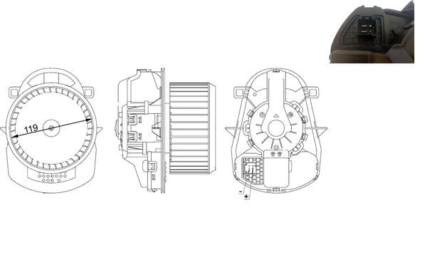 Interior Blower - AB258000S MAHLE - 351150-764, 7P0820021B, 7P0820021H
