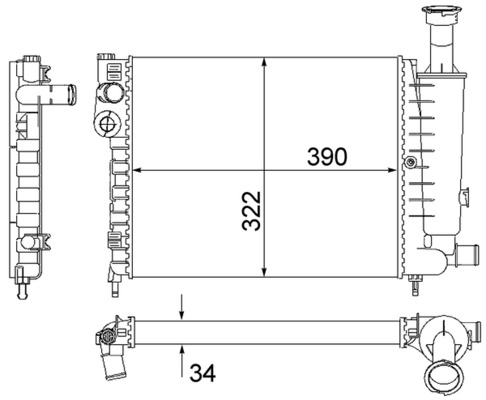 CR491000S, Radiator, engine cooling, Cooler, MAHLE, 0103.3039, 060380N, 09002046, 100150, 106002, 1301EW, 230491, 24203, 376901121, 58814, 61372, CITR5033O, CN2046, QER1049, 09002048, 100151, 1033039, 1331.HL, 730491, 8MK376901-121, CN2048, 95666844, CNA2046, 96082116, CNA2048, 96140585, 96082120, 96140587