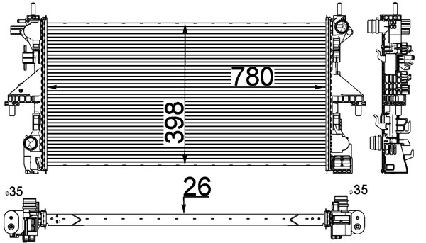 CR808000P, Kühler, Motorkühlung, Kühler, MAHLE, 0001382421080, 376733561, 606554, 1382421080, 8MK376733-561