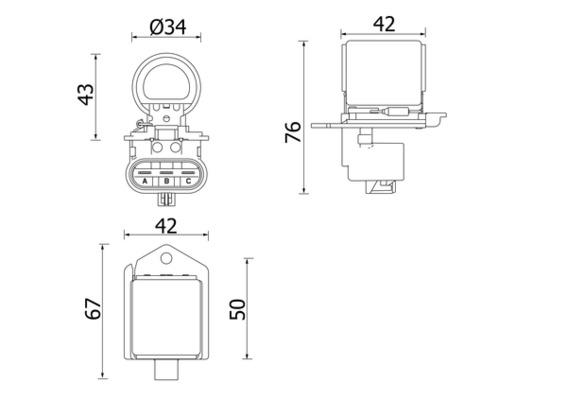 Vorwiderstand, Elektromotor-Kühlerlüfter - CFR2000P MAHLE - 1341134, 351332491, 1341396