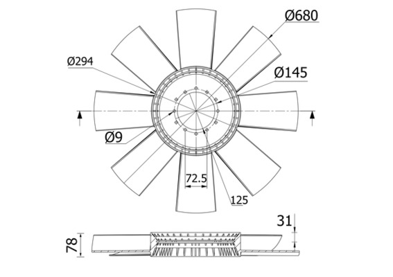 Fan Wheel, engine cooling - CFW7000S MAHLE - 0012056206, 119024, 138006N