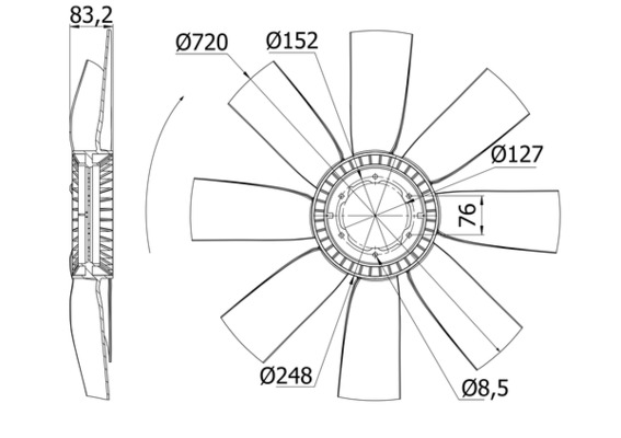 Fan Wheel, engine cooling - CFW12000S MAHLE - 10023000A, 1315854, 298000N