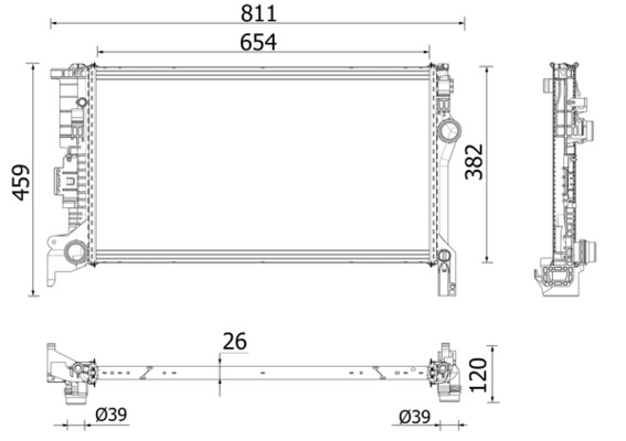 CR2334000P, Radiator, engine cooling, Cooler, MAHLE, 01113090, 220030N, 31338288, 59012702, 65623, VO2304, 32224828