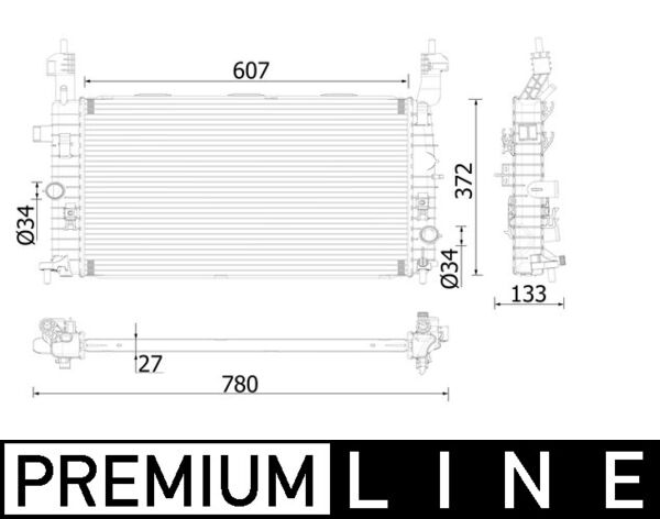 Radiator, engine cooling - CR1499000P MAHLE - 103519, 121.120/A, 1300254