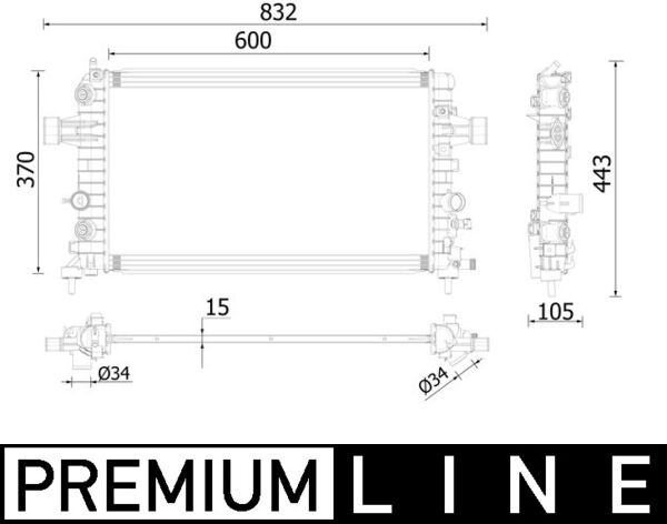Radiator, engine cooling - CR2224000P MAHLE - 01073115, 105491, 121.150