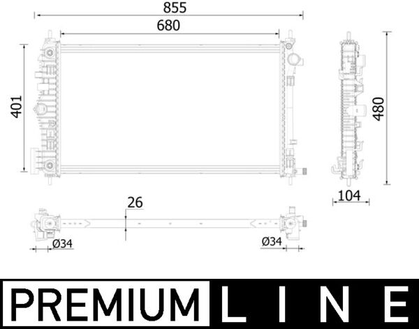 Radiator, engine cooling - CR2225000P MAHLE - 1300318, 22762533, 376900521