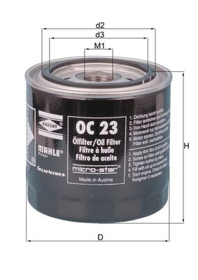 Ölfilter - OC23 MAHLE - 003OS, 0141151110, 0451001149