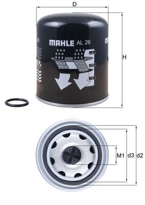 AL26, Air Dryer Cartridge, compressed-air system, Other, MAHLE, 0986628255, 16340420001, 201602385, 4089AD, 4329012452, 45068, 5001865404, 96009E, AD27748, AD785/5, BA5566, DE2205, ELD8104, FT6048, K005686, P951415, SP1973, SP800/7, T290W, TB1394, TB1394/5X, V950298, 20754416, 4329112452, 50014089, 7421267793, 986628255, K014712, 207544160, 7421602383