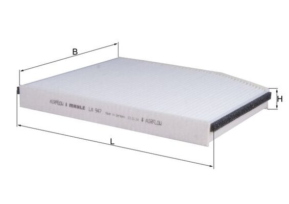 LA947, Filter, interior air, Cabin filter, MAHLE, 154072361692, 1812679, 1987435028, 45858, 50945858, 5332300, 7123190015, 715829, 80004650, ADF122507, AH412, BFC1141, CF11743, CU29007, E3921LI, E703, EKF384, ELR7334, FC535, K1338, LVCF583, MS-6475, PA30000, PC2838, PC8382, S3323C, WP2118, 350203066380, BK2118D543AA, CP1466