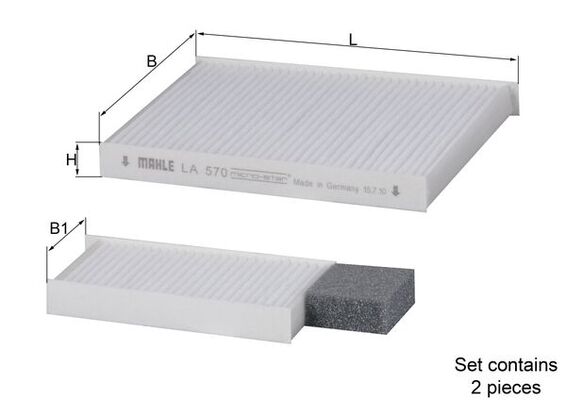 LA570/S, Filter, Innenraumluft, Innenraumfilter, MAHLE, 1987432276, 80001734, 971331H500, AH357-2, BFC1157, CF11428-2, FC421x2R, KC6112, LVCF539, MS6397, SC8112, WP2084, BFC1165, CP1409, S971331H500