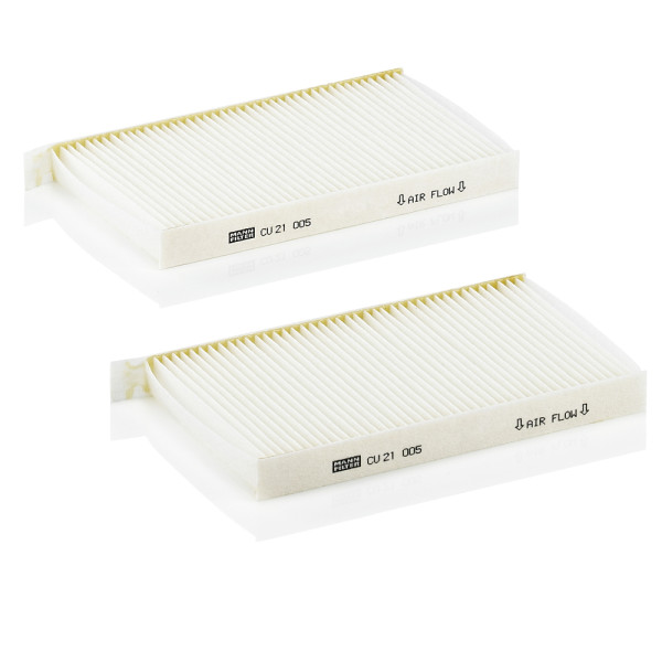 CU 21 005-2, Filter, interior air, Filter, MANN-FILTER, 0986AF4187, 1678, 17494, 21-HY-H27, 37-123190013/S, 53.394.00, 598, 715669, 80001130, 97617-4H000, AC-001, AC171, ADG02553, AH572-2, CCF0434, EKF358-2, FAA-HY27, FC418x2, GB-9996, HB400, HC7222-2, HC-8219, J1340517, JLR7359, K1307-2x, LA634/S, LVCF585, MS-6432, N1340514, PC8540-2
