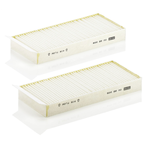 CU 22 009-2, Filter, Innenraumluft, Filter, MANN-FILTER, 0986AF4011, 09-SS-04, 09SS04, 1644, 17453F-X2, 38-123190002/S, 536Couple, 68111-091A0, 715624, 80001439, ADG02539, AH399-2, CAC-89080, CCF0417, CF11678-2, E4911LI-2, E690-2, EKF392-2, FC379x2, HB373, J1340403, JLR7358, K1309-2x, LA1097/S, MS-6434, PC8368-2, SA1320, SC-9805, WP2048, 0986AF5491