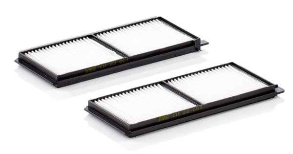 CU 23 001-2, Filter, interior air, Filter, MANN-FILTER, 0986AF4064, 17510F-X2, 21-MA-MA9, 32588, 35-123190007/S, 4791-AC, 53.219.00, 571, 65547, 80001489, 83932588, AC-404E, ACE215-2, AH275, ALC-5780, BCF265, CCF0455, CF10511, D651-61-J6X, E3931LI2, E483, EKF269, FAA-MA9, FC267x2, K1262-2x, K9164-2, LA483/S, MC-5119, MS-6383, NC2384