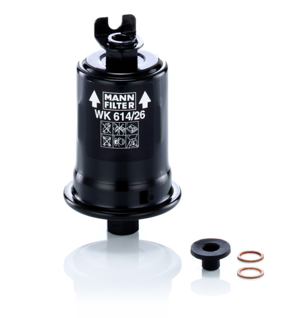 WK 614/26 X, Kraftstofffilter, Kraftstofffilter, MANN-FILTER, 0986450123, 23300-16220, 30-02-242, 31.558.00, 33287, 61081, 6725, 7590147, ADT32329, AG-6062, CFF100211, E558, EP188, F44788, FC-165, FC-242, FF0153, FII69, FN56, FPW18, FS9160E, FT5375, G6317, G6859, GFE7110, IFG-3299, J1332041, KL560, MB868463, MBNA1551