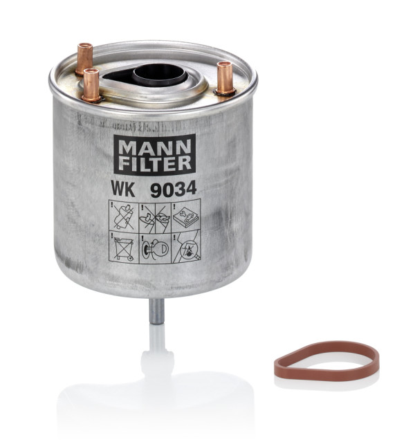 WK 9034 Z, Fuel filter, Filter, MANN-FILTER, 1611659480, 24.127.00, 30-05-536, 4669-FP, 48553, 5058, 63402, 9672320980, ADT323100, ALG-2217, CFF100644, CS762, DN2715, EFF246, ELG5406, F026402862, FC-536S, FI9125z, FN292, FP5938, GFE5555, H350WK, HDF625, J1332105, KL788, LVFF702, M631, MN982655, MP44, N1332105