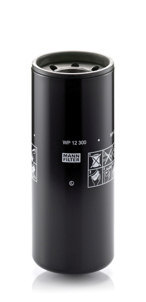 WP 12 300, Oil Filter, Oil filter, MANN-FILTER, 02/910550, 1077749M1, 1220828, 1288430, 1294153-H91, 1295224-H1, 135536-0, 3285970, 3I-1265, 42286881, 47400019, 54429, 5608835, 9-414-100881, 991218853, CM3318853, E12969457, F428395, 135536-1, 2/910550, 3318853, 6505510-5023B, 6742-01-2430, 72501533, 90-7101T1, 9-414-101523, L4228688, RE44647, 3825970, 6742-01-4120