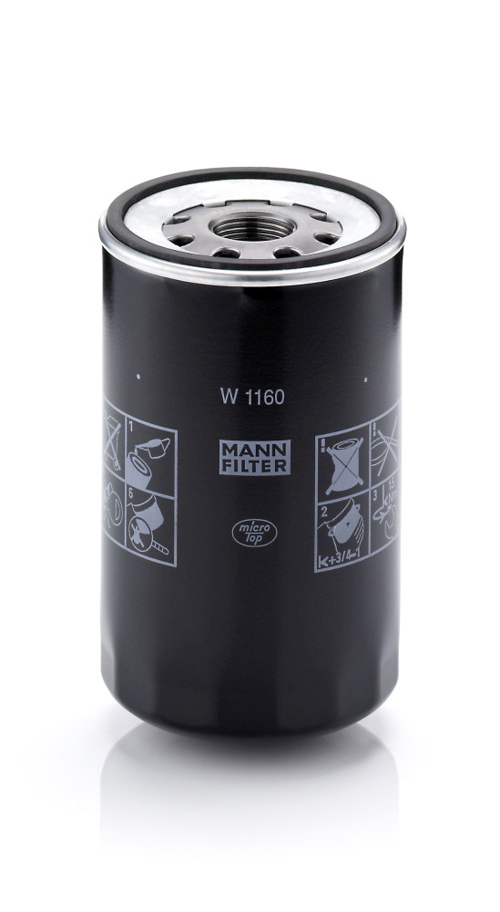 W 1160, Oil Filter, Oil filter, MANN-FILTER, 315616, 51.05501-7160, 51.05501-7161, 51.05501-7165, 51.05501-7166, 51.05501-7180, 64.05501-7001, 0451301207, 12-143220003, 1500949, 2090, 23.292.00, 30758086, 3.14102, 35372, 4304, 465-OS, 92019E, ALO-6511, AW165, B7116, BC-1225, DGM/O5220, DO1806, ELH4742, EXL-512, FT5220, GL301, H210W01, K118036