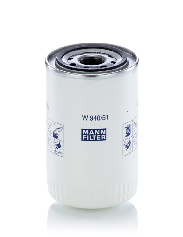 W 940/51, Filter, operating hydraulics, Oil filter, MANN-FILTER, 1695662, 32/902301, 44524001, 47043539, 5E-5754, 6008772M91, 700050276, 848100044, 93157071, 9-437-990019, AAU6772, MX055398, Z148690958, 6010175M91, 330172114, 499310, 51546, 519856, 7501, 7.60770, 77720370, 80.001.00, 800512, 8205444, 90303314, ALH-16501, AZH393, BT366-10, C16012/012, CS050P10A
